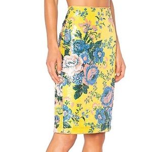 Diane Von Furstenburg Sequin Yellow Floral Pencil Skirt